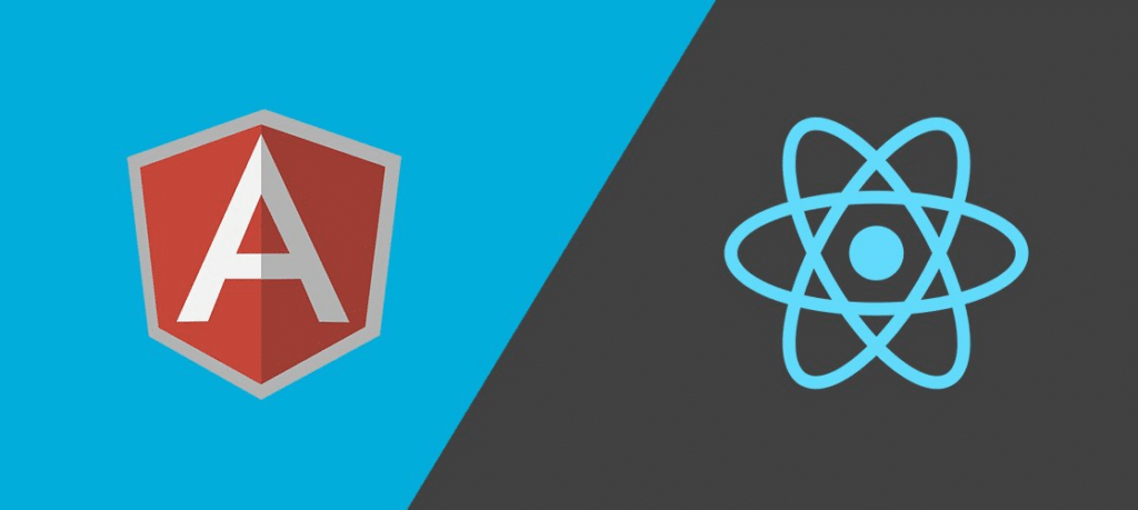 Image avec les logos de deux frameworks front-end : Angular et React