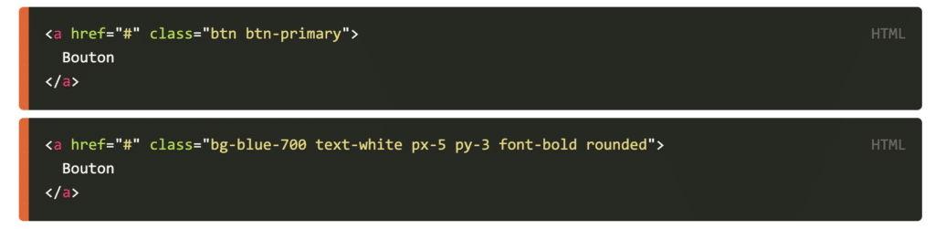 Exemple de code CSS sémantique vs code utilitaire